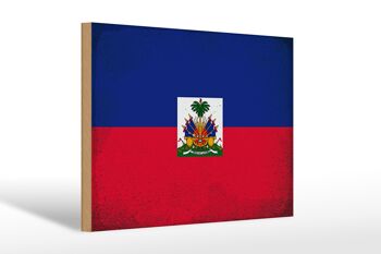 Panneau en bois drapeau Haïti 30x20cm Drapeau d'Haïti Vintage 1