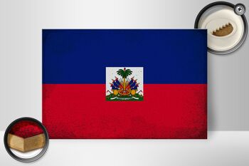 Panneau en bois drapeau Haïti 30x20cm Drapeau d'Haïti Vintage 2