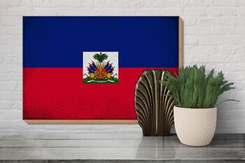Panneau en bois drapeau Haïti 30x20cm Drapeau d'Haïti Vintage 3