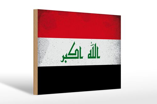 Holzschild Flagge Irak 30x20cm Flag of Iraq Vintage