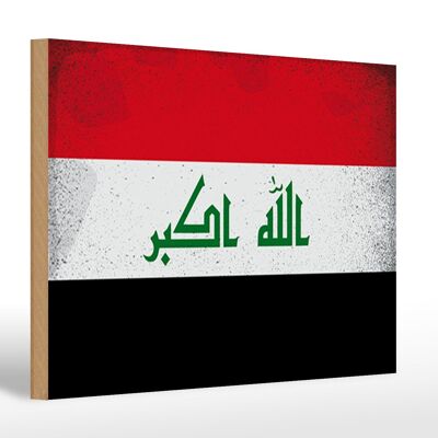 Holzschild Flagge Irak 30x20cm Flag of Iraq Vintage