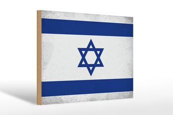 Panneau en bois drapeau Israël 30x20cm Drapeau d'Israël Vintage 1