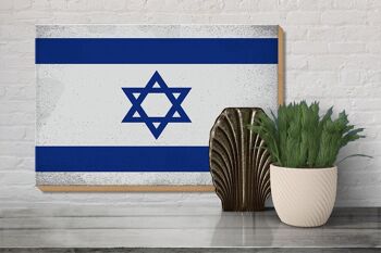 Panneau en bois drapeau Israël 30x20cm Drapeau d'Israël Vintage 3