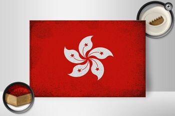 Panneau en bois drapeau Hong Kong 30x20cm Drapeau Hong Kong vintage 2