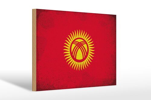 Holzschild Flagge Kirgisistan 30x20cm Kyrgyzstan Vintage