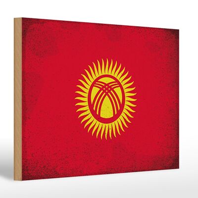 Cartello in legno bandiera Kirghizistan 30x20 cm Kirghizistan vintage