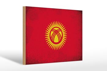 Panneau en bois drapeau Kirghizistan 30x20cm Kirghizistan vintage 1
