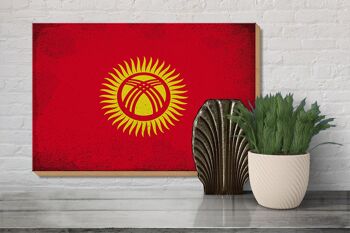 Panneau en bois drapeau Kirghizistan 30x20cm Kirghizistan vintage 3
