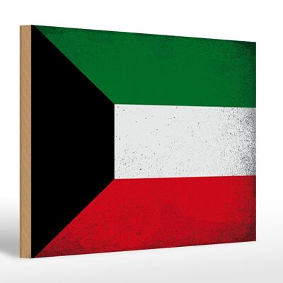 Letrero de madera bandera Kuwait 30x20cm Bandera de Kuwait Vintage