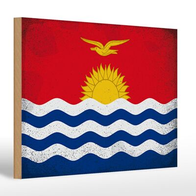 Panneau en bois drapeau Kiribati 30x20cm Drapeau Kiribati vintage