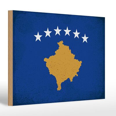 Letrero de madera bandera Kosovo 30x20cm Bandera de Kosovo Vintage