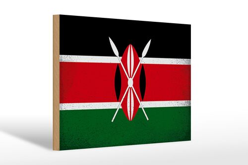 Holzschild Flagge Kenia 30x20cm Flag of Kenya Vintage