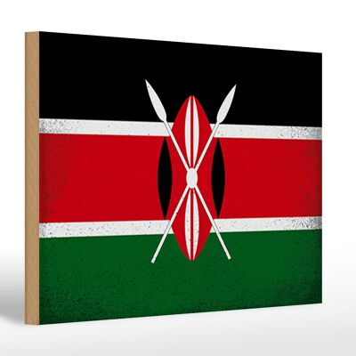Letrero de madera bandera Kenia 30x20cm Bandera de Kenia Vintage