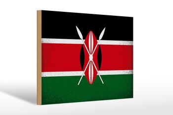 Panneau en bois drapeau Kenya 30x20cm Drapeau du Kenya Vintage 1