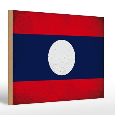 Letrero de madera bandera Laos 30x20cm Bandera de Laos Vintage