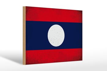Panneau en bois drapeau Laos 30x20cm Drapeau du Laos Vintage 1