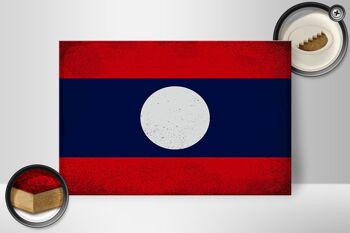Panneau en bois drapeau Laos 30x20cm Drapeau du Laos Vintage 2