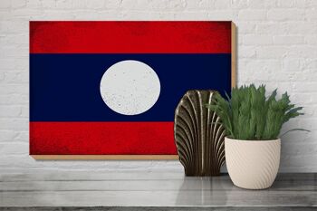 Panneau en bois drapeau Laos 30x20cm Drapeau du Laos Vintage 3