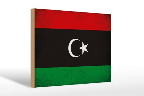 Holzschild Flagge Libyen 30x20cm Flag of Libya Vintage