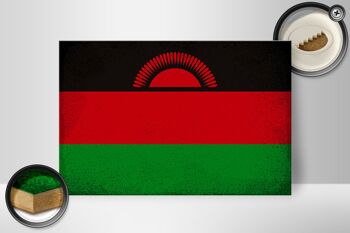 Panneau en bois drapeau Malawi 30x20cm Drapeau du Malawi Vintage 2