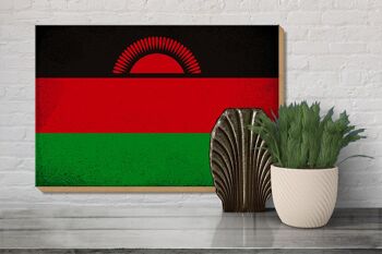 Panneau en bois drapeau Malawi 30x20cm Drapeau du Malawi Vintage 3