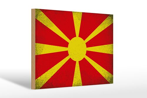 Holzschild Flagge Mazedonien 30x20cm Macedonia Vintage