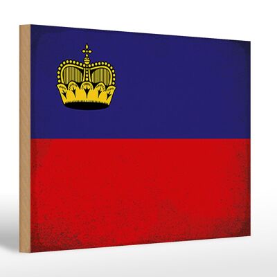 Panneau en bois drapeau Liechtenstein 30x20cm drapeau vintage
