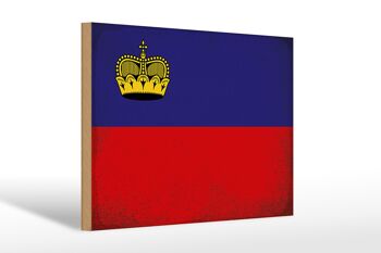 Panneau en bois drapeau Liechtenstein 30x20cm drapeau vintage 1