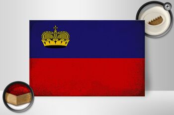 Panneau en bois drapeau Liechtenstein 30x20cm drapeau vintage 2