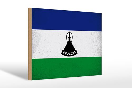 Holzschild Flagge Lesotho 30x20cm Flag of Lesotho Vintage