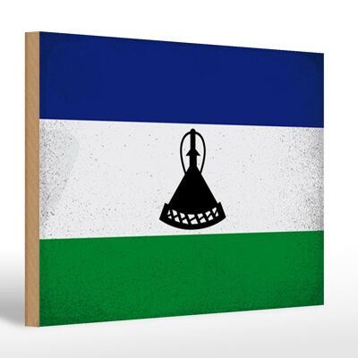Holzschild Flagge Lesotho 30x20cm Flag of Lesotho Vintage