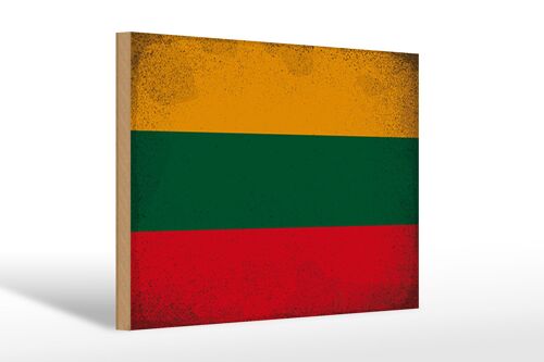 Holzschild Flagge Litauen 30x20cm Flag Lithuania Vintage