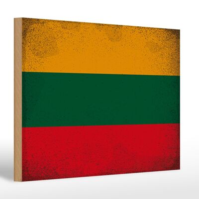 Holzschild Flagge Litauen 30x20cm Flag Lithuania Vintage