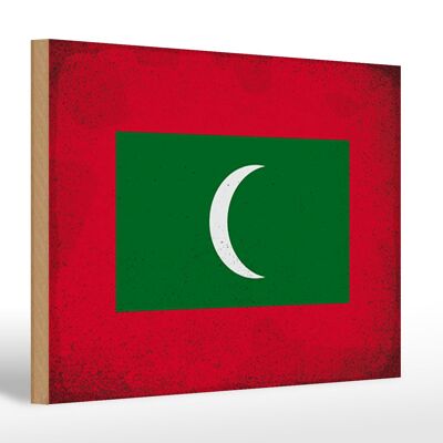 Cartello in legno bandiera Maldive 30x20cm Bandiera Maldive Vintage
