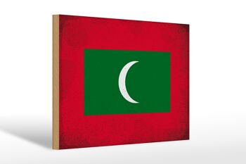 Panneau en bois drapeau Maldives 30x20cm Drapeau Maldives Vintage 1