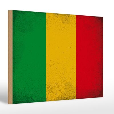 Holzschild Flagge Mali 30x20cm Flag of Mali Vintage