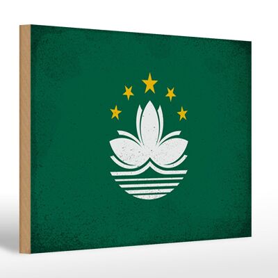 Cartello in legno bandiera Macao 30x20 cm Bandiera di Macao Vintage
