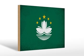 Panneau en bois drapeau Macao 30x20cm Drapeau de Macao Vintage 1