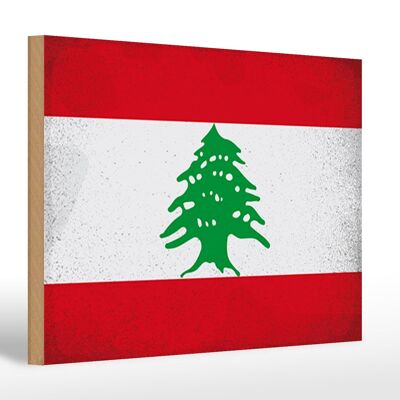 Letrero de madera bandera Líbano 30x20cm Bandera del Líbano Vintage
