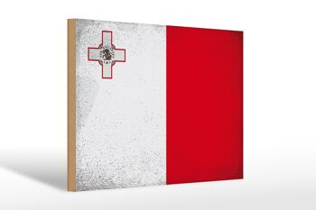 Panneau en bois drapeau Malte 30x20cm Drapeau de Malte Vintage 1