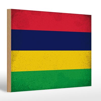 Holzschild Flagge Mauritius 30x20cm Flag Mauritius Vintage