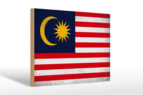 Holzschild Flagge Malaysia 30x20cm Flag Malaysia Vintage