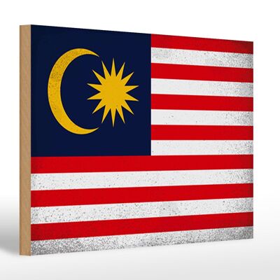 Cartello in legno bandiera Malesia 30x20 cm Bandiera Malesia vintage