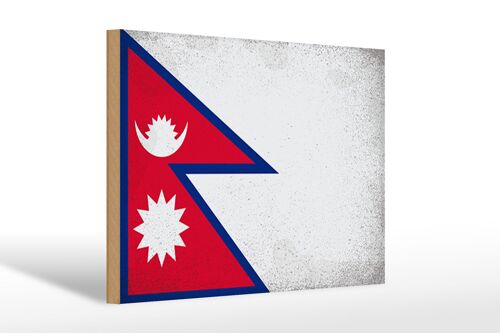 Holzschild Flagge Nepal 30x20cm Flag of Nepal Vintage