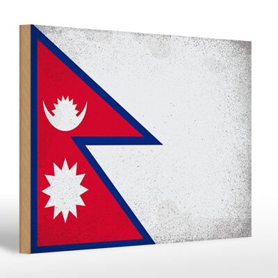 Holzschild Flagge Nepal 30x20cm Flag of Nepal Vintage
