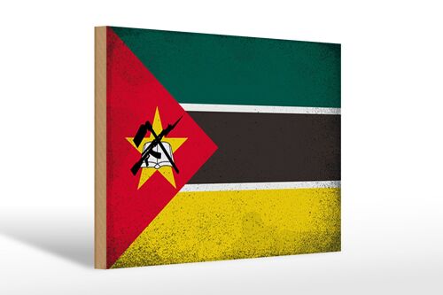 Holzschild Flagge Mosambik 30x20cm Flag Mozambique Vintage