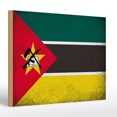Holzschild Flagge Mosambik 30x20cm Flag Mozambique Vintage