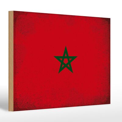 Holzschild Flagge Marokko 30x20cm Flag of Morocco Vintage