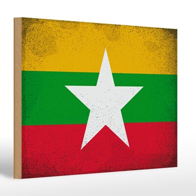 Letrero de madera bandera Myanmar 30x20cm Bandera de Myanmar Vintage