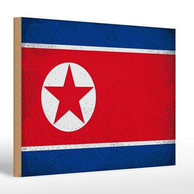 Letrero de madera bandera Corea del Norte 30x20cm Corea del Norte vintage